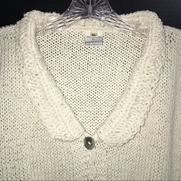 Eastwinds cable knit cardigan, cream colored with gray shell buttons - Picture 2 of 13